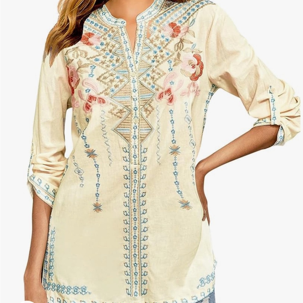 Higustar Women's XL Mexican Embroidered Boho Top.